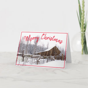 God Jul Vintage Snöig Ladugård Fotografi Helgkort