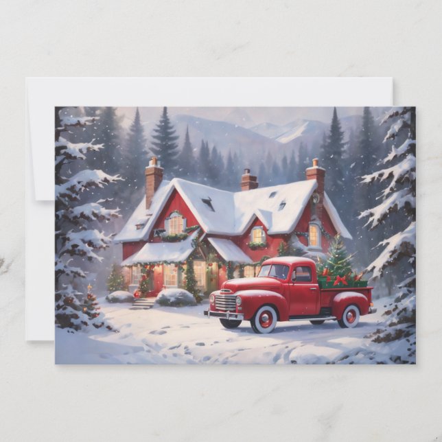 God Jul Vintage Stuga Julkort (Framsida)