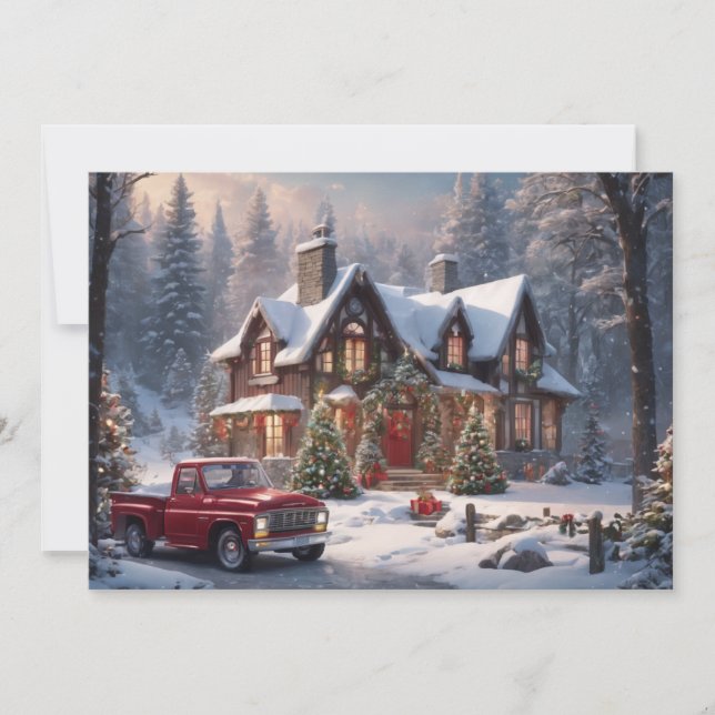 God Jul Vintage Stuga Julkort (Framsida)