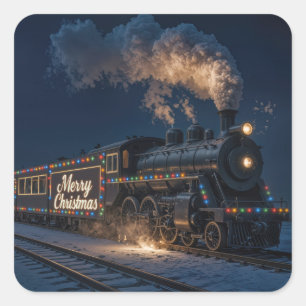 God Jul Vintage Tåg I Snö Fyrkantigt Klistermärke