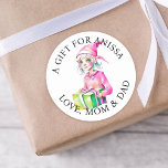 God jul | Vintage Vattenfärg Elf Runt Klistermärke<br><div class="desc">Cute vintage stil återför rosa kvinnliga vänsterklistermärken till ge en nostalgisk känsla. En gåva för personlig till och från märkre.</div>