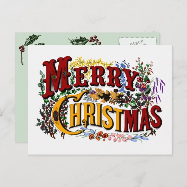 God jul Vintage vykort (Fram/baksida)