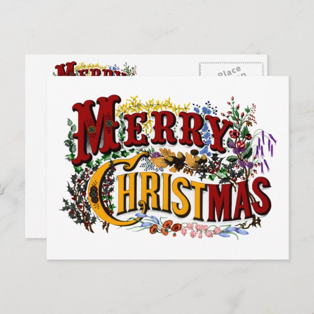 God jul Vintage vykort (Fram/baksida)