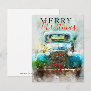 God jul Vintage Watercolor Lastbil Inbjudningar