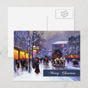 God Jul. Vintage Winter Parisian Scene Helg Vykort
