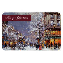 God Jul. Vintage Winter Parisian Scene Magnet