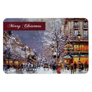 God Jul. Vintage Winter Parisian Scene Magnet