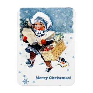 God Jul. Vintage Winter Scene Magnet