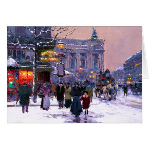 God Jul. Vinter-parisiskt scenkort Hälsningskort