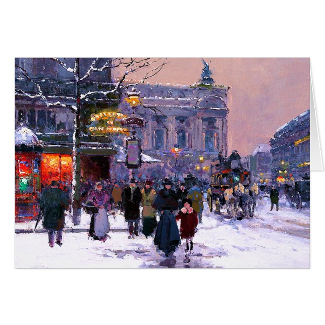 God Jul. Vinter-parisiskt scenkort Hälsningskort (Framsidan Horizontal)