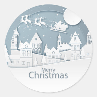 God Jul Vinter Ren Flygande Tomte Tur Runt Klistermärke