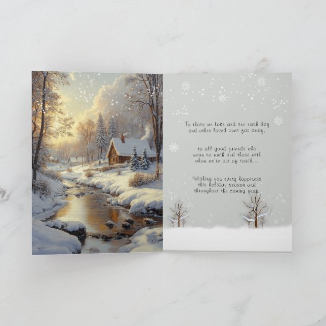God Jul Vinter Skog Flod Snöflingor Helgkort (Inuti)