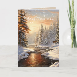 God Jul Vinter Tall Skog Flod Sol Helgkort