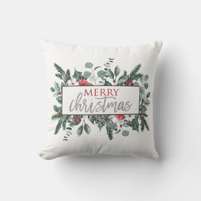 God Jul vinterblommor Svart Plaid Kudde (Framsida)