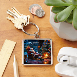 God jul vinterfestium för jultomte fyrkantig silverfärgad nyckelring