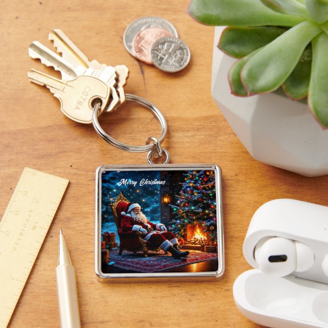 God jul vinterfestium för jultomte fyrkantig silverfärgad nyckelring (Skrivbord)