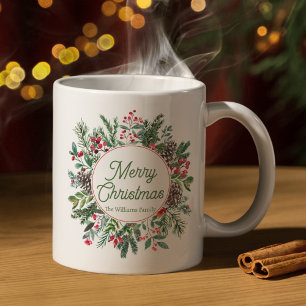 god jul vintergrått grönt, skript kaffemugg
