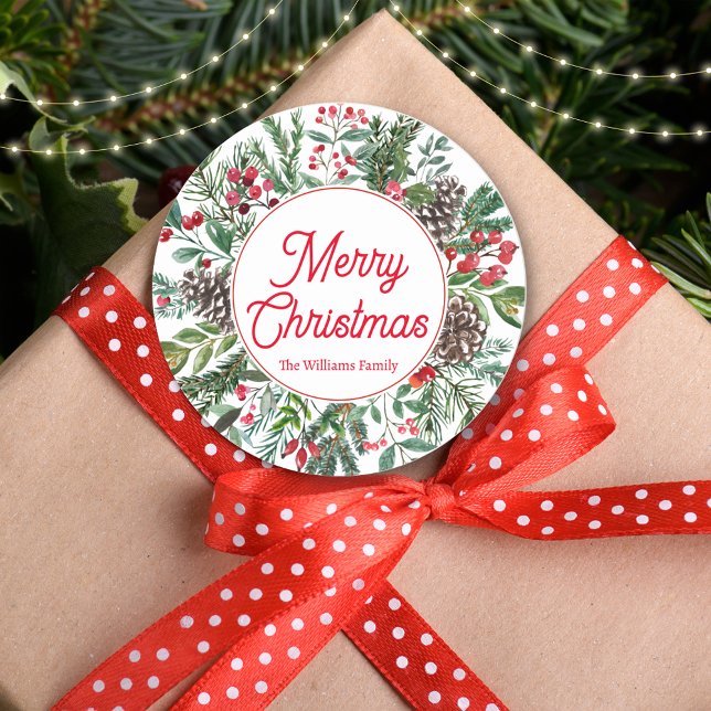 god jul vintergrön kalligrafi runt klistermärke (Skapare uppladdad)