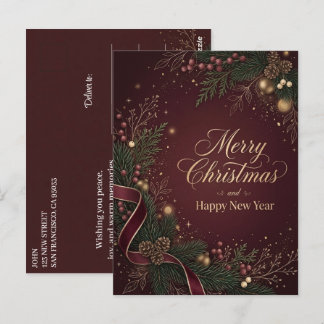 God Jul Vinterhälsning Gott Nytt År Rött Vykort