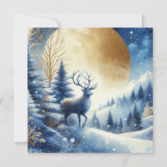 God jul & Vinterscen med hjort Julkort (Framsida)