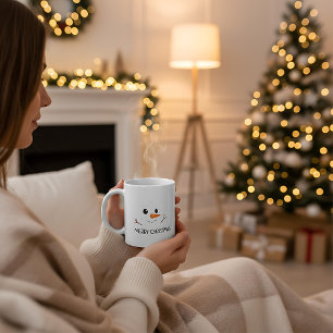 God jul vintersnömannen glad leende ansikte kaffemugg