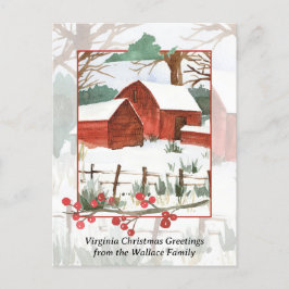 God jul Virginia Farm Red Barn Personalize Helg Vykort