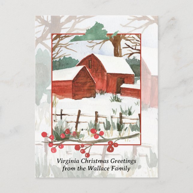 God jul Virginia Farm Red Barn Personalize Helg Vykort (Framsida)