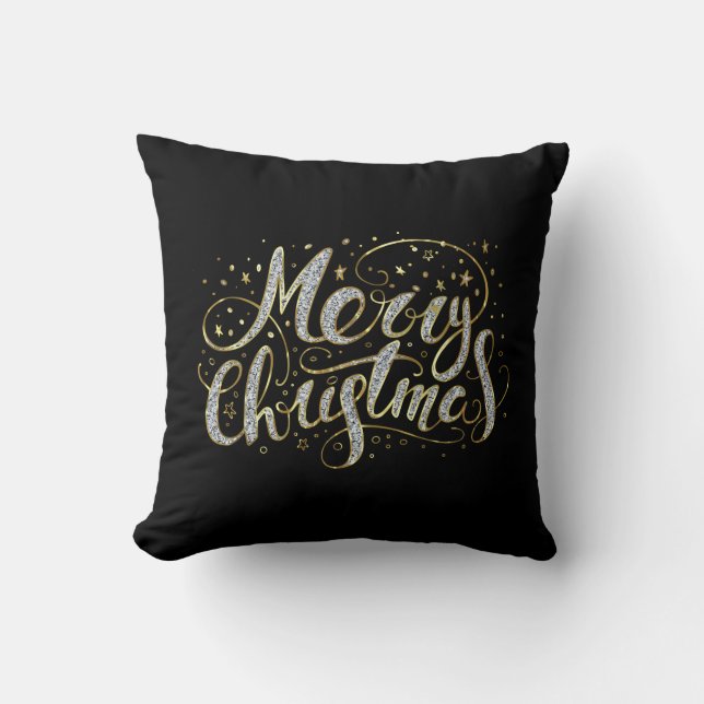 God jul vit glitter typografi T-Shirt Kudde (Framsida)