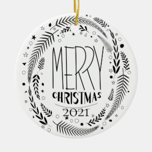 God Jul vit guldglitter 2021 Julgransprydnad Keramik