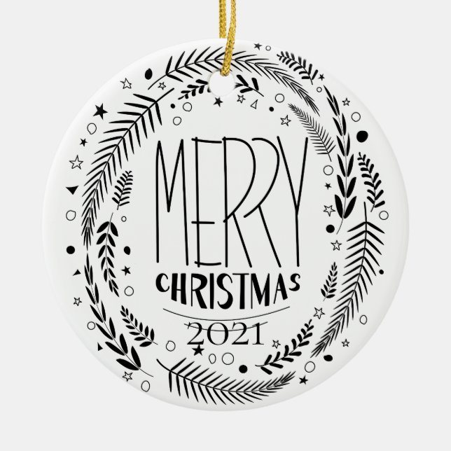 God Jul vit guldglitter 2021 Julgransprydnad Keramik (Framsidan)