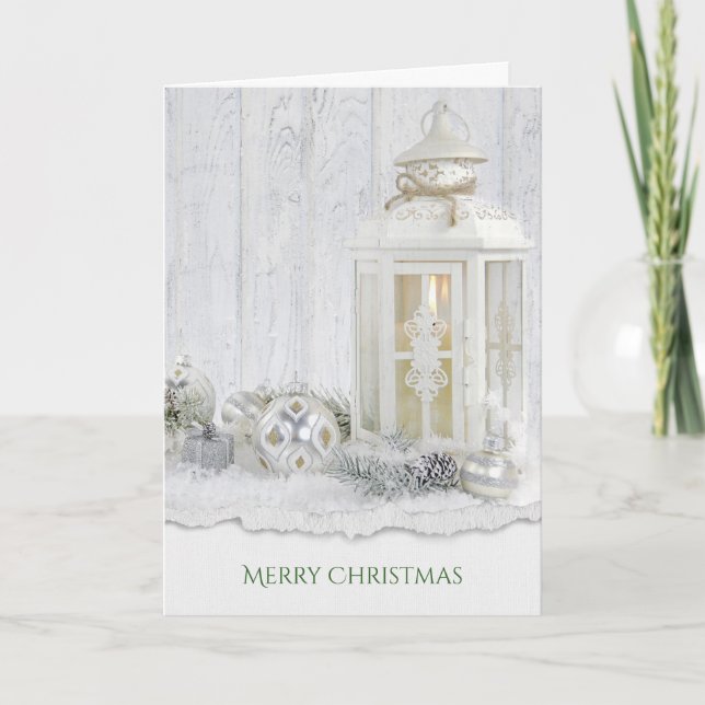God jul, vit ljusgurka med ornament kort (Framsida)