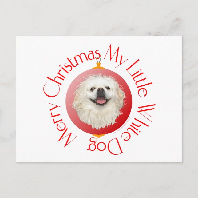 God Jul Vit Pekingeser Helg Vykort (Framsida)