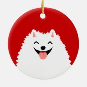 God jul, vit Pomeranian Tecknad hund Julgransprydnad Keramik