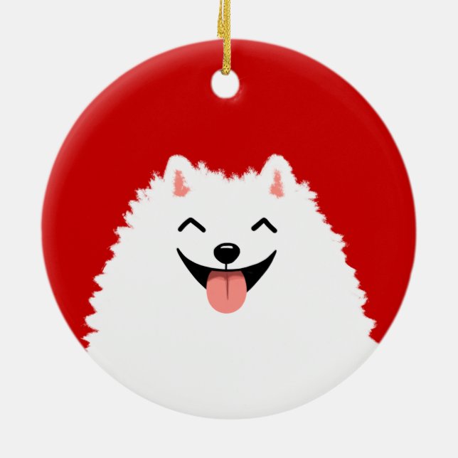 God jul, vit Pomeranian Tecknad hund Julgransprydnad Keramik (Baksidan)
