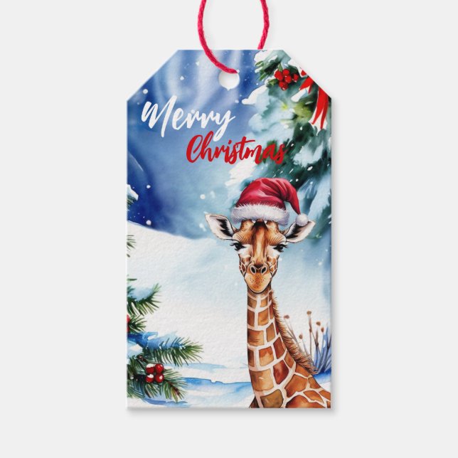 god jul, vit vinter Giraffe Presentetikett (Framsidan)