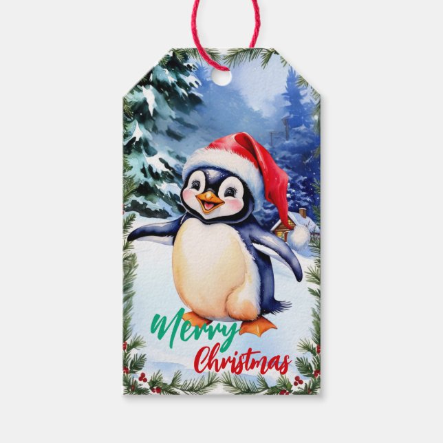god jul, vit vinter Penguin Presentetikett (Framsidan)