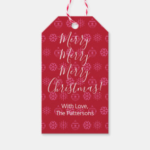 God jul, vitt skript, DIY Namn, rött Presentetikett