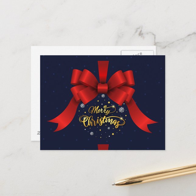 God jul vykort (Pretty Red Bow Merry Christmas Postcard!)