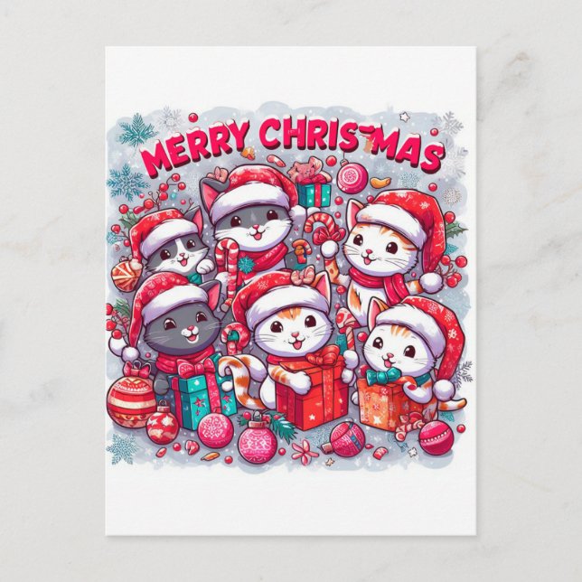 God jul: Vykort för Kattdjur (Framsida)
