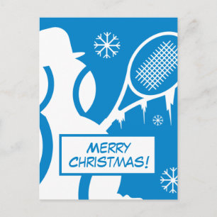 God jul vykort med söta tennis snögubbe