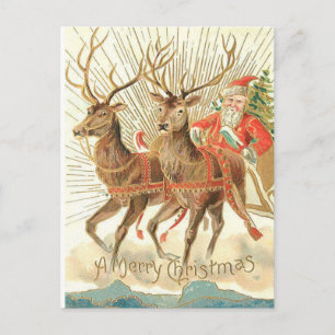 God jul vykort, Santa on Sleigh Helg Vykort