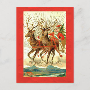 God jul w/Santa och Reindeer Helg Vykort
