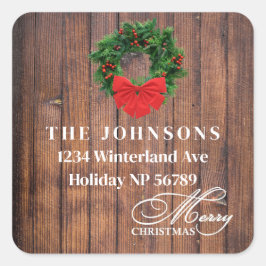 God jul WAN Mörk Wood Address Label Fyrkantigt Klistermärke