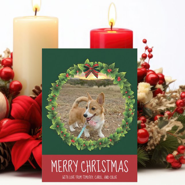 God jul Wandeand Cute Anpassningsbar Hund Foto Grö Julkort (Skapare uppladdad)