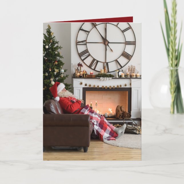 God jul Warm Mysigt Fireplace Santa Photo Anteckningskort (Framsida)