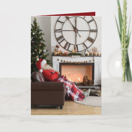 God jul Warm Mysigt Fireplace Santa Photo Anteckningskort