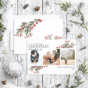 God jul Warm Red Winter Botanical Photo Ho Julkort