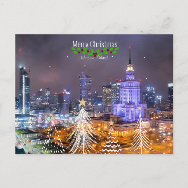 God jul, Warszawa, Polen, Vykort (Framsida)