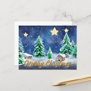 God jul Watercolor Art Design Meddelande Vykort