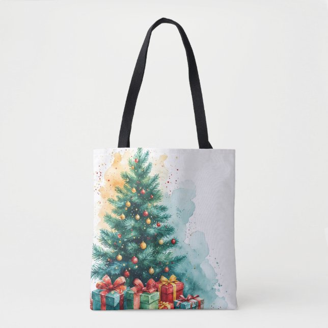God jul Watercolor Art Tote Tygkasse (Framsida)